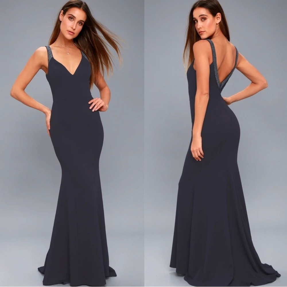 Lulus Navy Beaded Cocktail Dress